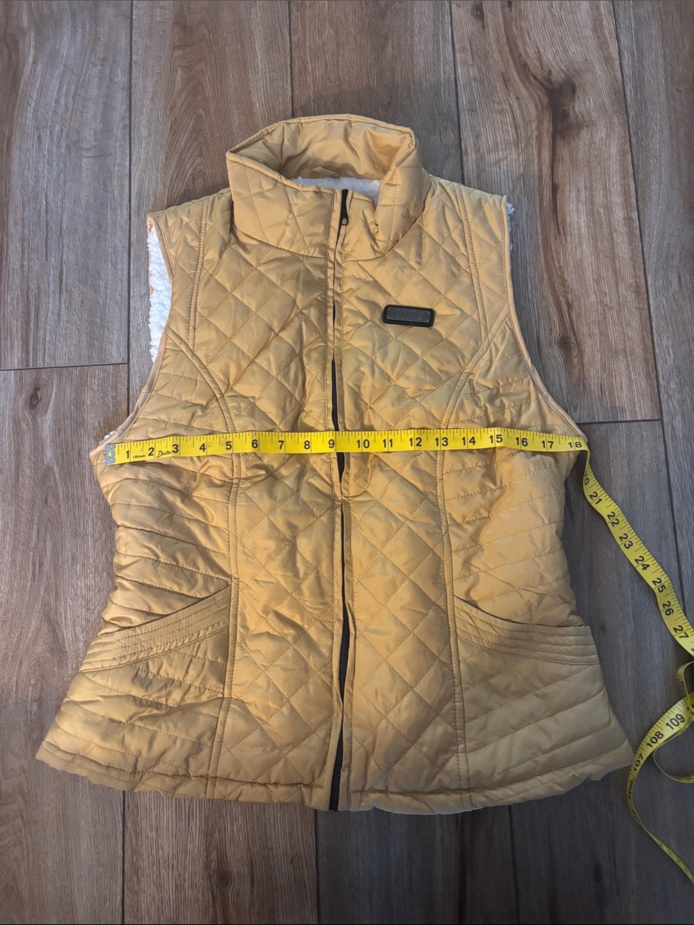 Women's Quilted Puffer Vest – Mustard Yellow / Gold, Sherpa Lined, Full Zip